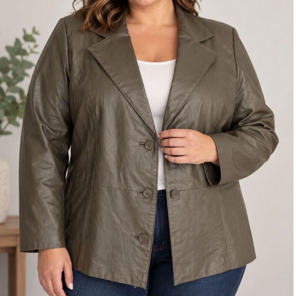 Leather Womens Jacket Dark Sage Green Jessica London Sz 20